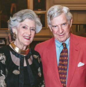 Angela and Garry Fischer smiling together at a New England Society in the City of New York event as honored recipients of the NESNYC Townsend Award